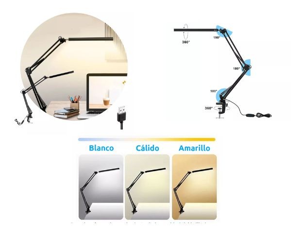 &u+ LAMPARA LED BRAZO ARTICULADO LECTURA CON MORSA